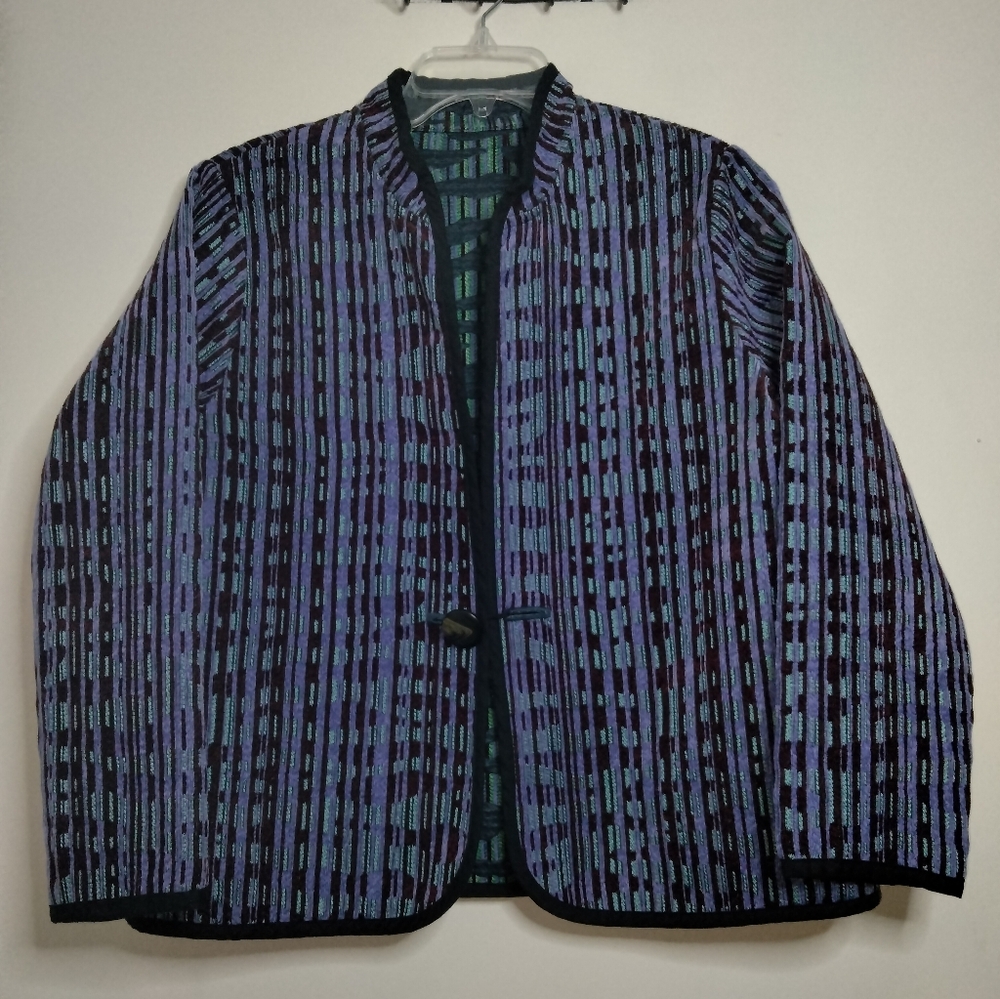 Trimdin (Size L/XL) Multicolored Tapestry Pattern 1-Button LS Reversible Jacket - Picture 7 of 16